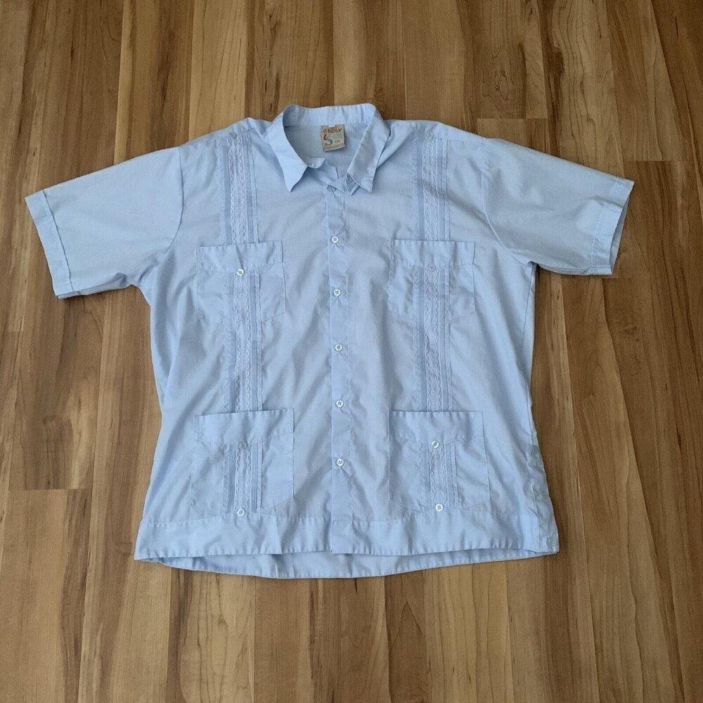 El Interior Shirt Mens 3XL Blue Embroidered Cotton Casual 4 Pocket